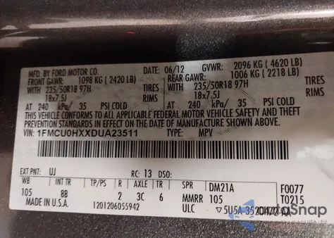 2013 Ford Escape Sel from USA, damaged, VIN 1FMCU0HXXDUA23511